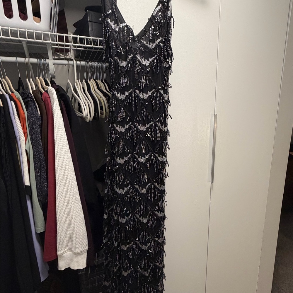 Lulu's Black and Silver Sequin Maxi Dress